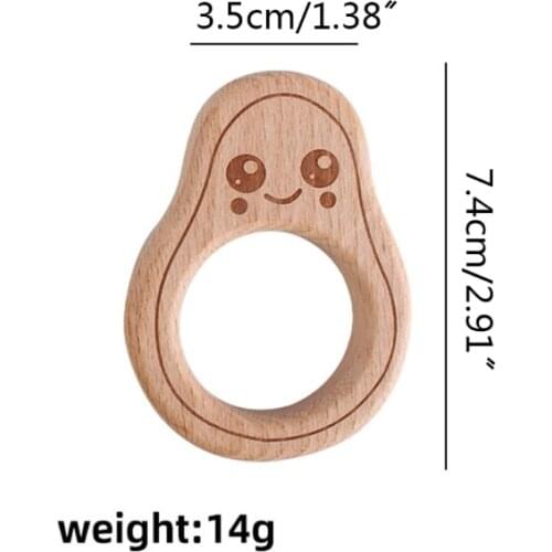 Baby Beech Wooden Avocado Teether Shower Gifts Infants BPA-free Teething Soother Molar Toys Wholesale