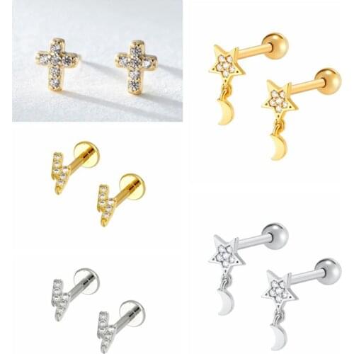925 Silver Ear Needle Korean INS Tiny Zircon Piercing Stud Earring For Woman Colorful Crystal Fine Earrings joyeria orecchini