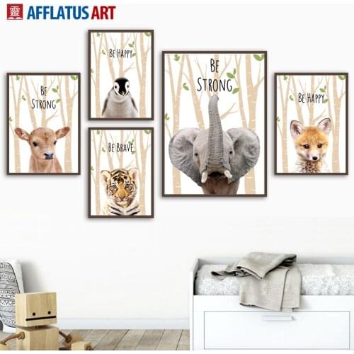 Elephant Tiger Penguin Cow Fox Forest Wall Art Canvas Painting Nordic Posters And Prints Nursery Wall Pictures Kids Room Decor
