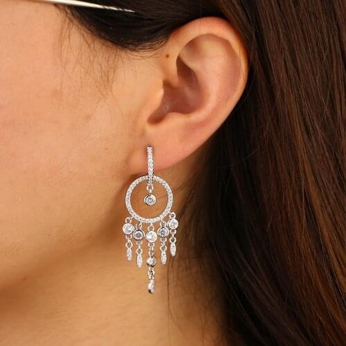 Wedding bridal gift jewelry Romantic elegance long circle tassel earring dangle drop women lady earrings