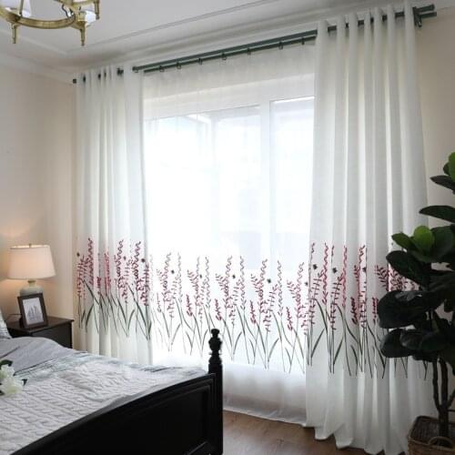 Cotton Linen Embroidered Lavender Curtains for Living Room Tulle For Kitchen Windows Curtains for Bedroom Pastoral Style Home