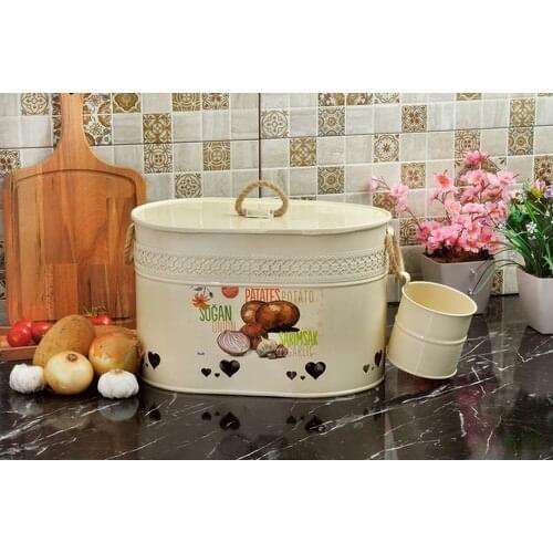 Yildiray Metal Potato Onion Garlic Bucket Compartment Oval Cream