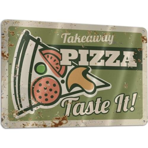Pizza Take It Funny Sign Tin Art Wall Decor, Vintage Aluminum Retro Metal Sign, Iron Painting Vintage Decorative Signs, Coffe
