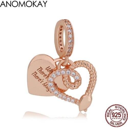 Anomokay Romantic Love Intertwined Rose Gold Color Charm Pendant with White Crystal