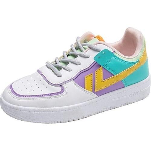 2021 New Women Shoes Korean Womens Sneakers Pink Thick-soled White Shoes Flat Shoes spring Lace-up Female Vulcanized Shoes