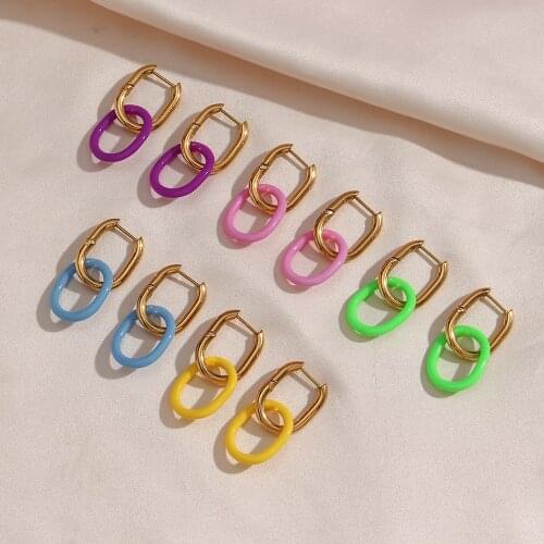 2021 New Summer Trendy Colorful Acrylic U Shape Hoop Earrings For Women Dual-use Hypoallergenic Friendship Stainless Steel Hoop