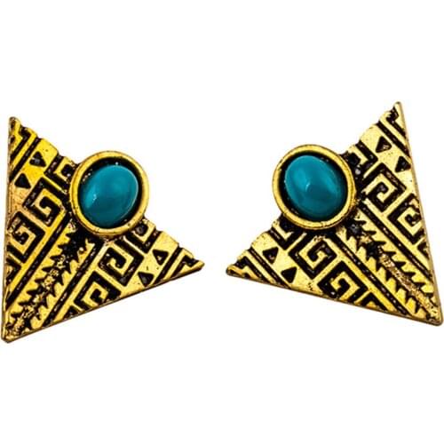 Blue Beads Triangle Stud Earrings Women Gold Color Silver Earring Geometric Charm Fashion Ethnic Jewelry Accessories