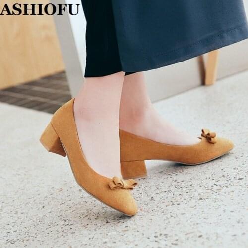 ASHIOFU 2020 H66-3 Hot Sale New Womens Block Heels Pumps Slip-on Party Prom Office Shoes Daily Wear Evening Fashion Court Shoes