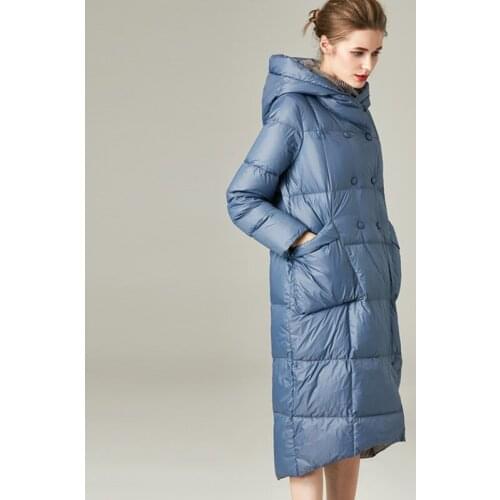 Women newest hooded Mid-length Lightweight down jacket female blue coats fashion warm coat for woman lady thickened jacket black