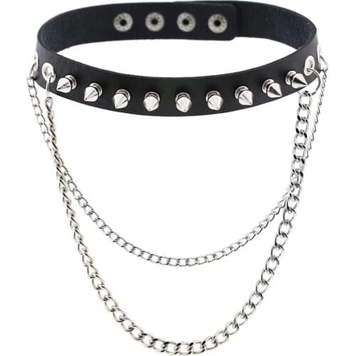 Gothic Silver Color Chains choker collar harajuku Punk women girls black leather emo Kawaii witch jewelry costume accessory