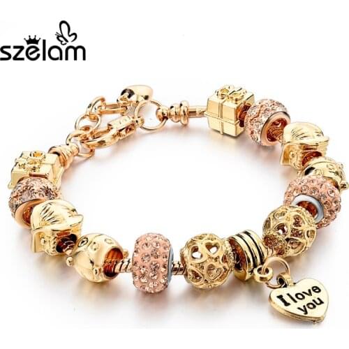Szelam 2019 New Arrival Gold Charm Bracelet Heart With Crystal Beads DIY Friendship Bracelets & Bangles Pulsera SBR150082
