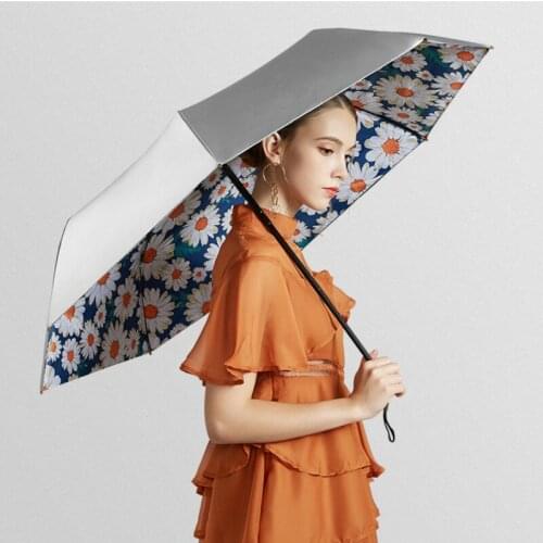 UV Protection Sun Umbrella Women Silver Coating Mini Small Parasol Pocket Double Layer Travel UPF50 Flower Umbrella Rain A6A