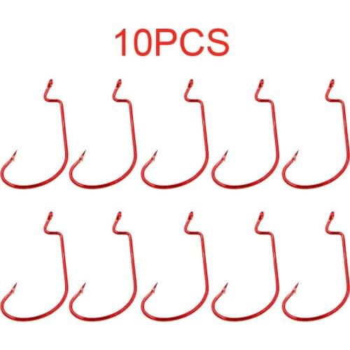 10pcs Wide Gap Worm Hook Jig Fishing Crank Hook For Soft Lure Offset Barbed Hook Optional Size For Outdoor Fishing