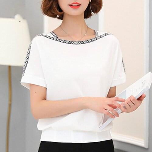 Blusas Mujer De Moda New Womens Tops And Blouses Short Casual Embroidery Solid O-Neck Chiffon Blouse Shirts Shirt 0370 30