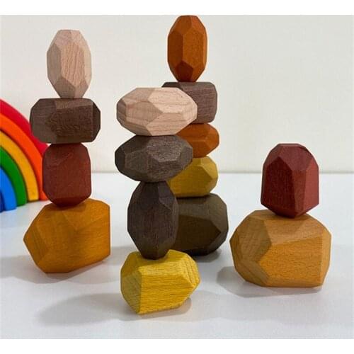 36PCS Wooden Rocks Balance Stones Building Blocks Set, Colored Wood Balancing Stone Stacking Game, Lightweight Natural Education