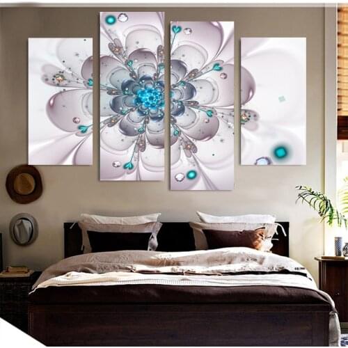 4PCS HD Printing Blooming Flowers Art Painting Posters Exquisite Frameless Living Room Bedroom Furniture Mural Home Decoration