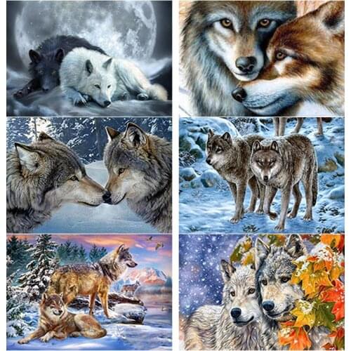 New 5D DIY Diamond Painting Snow Wolf Diamond Embroidery Animal Cross Stitch Full Square Round Drill Crafts Art Gift Home Decor