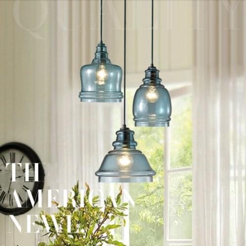 Nordic American Chandelier Simple Postmodern Art Restaurant Led Lamp Bar Bedside Water Grain Glass Light Fixtures