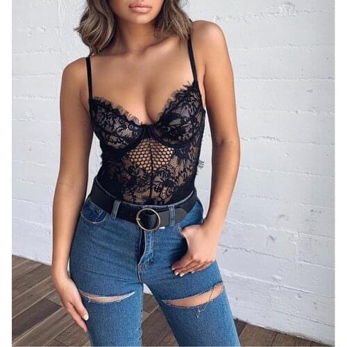 Women Lingerie Bodysuit Sexy Lace Sleeveless Mesh Floral See-through Teddies Exotic Hollow Out Clothing