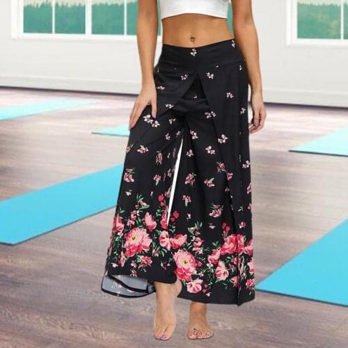 Women Pants Slit Wide Leg Casual Hippie Boho Yoga Pants Casual Ladies Loose Leggings Yoga Workout Pants