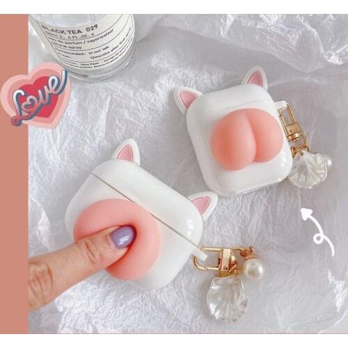 Earphone Case For AirPods Squishy Cute Cat Ass Earphones Cover For AirPods 2 3 AirPods Pro Soft Protect Shell with Conch Chain