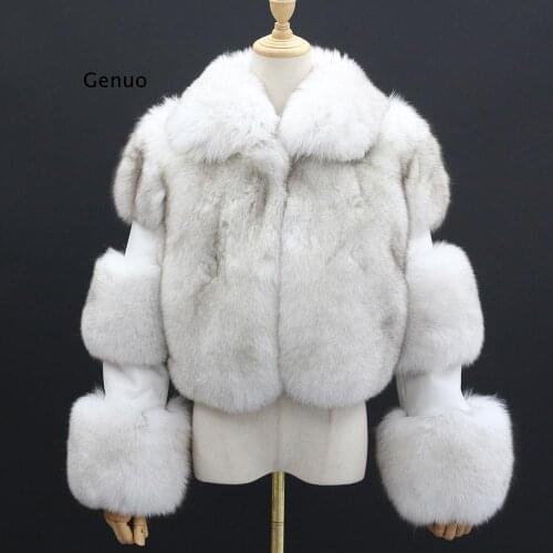 Black Imitation Leather Fox Fur Jacket Short Women Winter Outwear Thick Warm Faux Fox Fur Coats Plus Size Fluffy Overcoat New