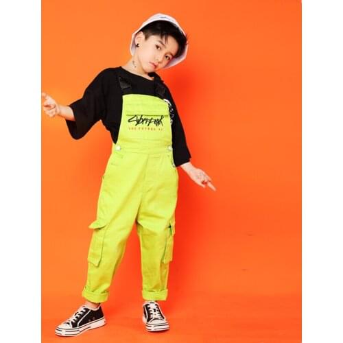 Kids Hip Hop Clothing Loose T Shirt Tops Loose Bib Pants for Girls Boys Jazz Dance Costumes Ballroom Dancing Outfits stage Wear
