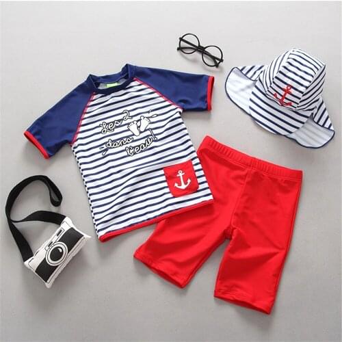 Child Stripe Swimwear Two Pieces Rash Guards Set Boys Swimsuits Kids Swimming Suit Boy Sport Swimsuit Bathing Suit Beach Clothes