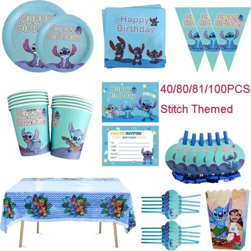 Disney Stitch Design Birthday Party Decorations Napkins Paper Cups Plates Boys Girls Baby Shower Disposable Tableware Supplies