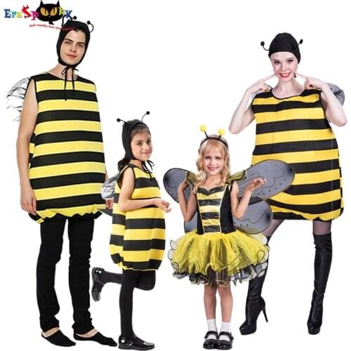 Eraspooky Halloween Yellow Bumble Bee Costume Adult Kids Bee Day Family Cosplay Animal Jumpsuit Christmas Fancy Dress Children