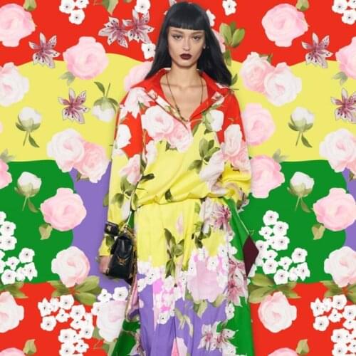 European G brand new spring/summer custom printed fabric, pink rose pattern fabric, factory shop support G logo customization