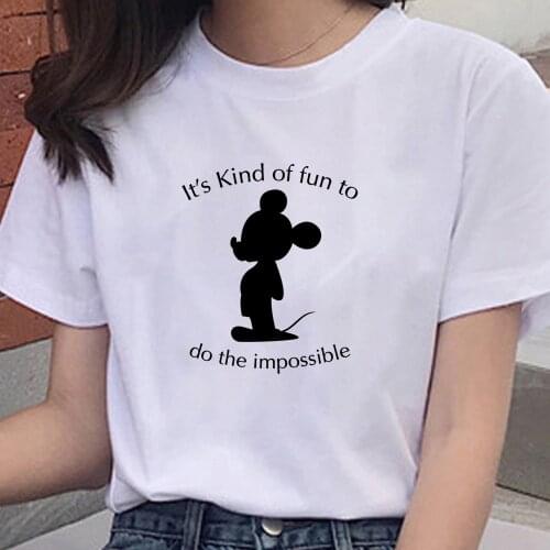 Disney Black Mickey Mouse Print Tshirt Cartoon Women T-shirt Casual Kawaii Graphic O-Neck Short Sleeve Female Clothes Dropship