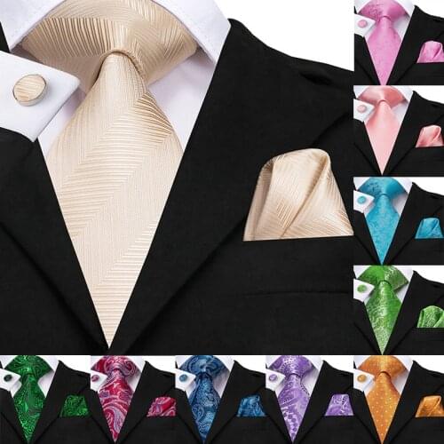 100% Silk Woven Men Tie Necktie 8.5cm New Champagne Gold Tie Handkerchief Cufflinks Set Classic Wedding Pocket Square Tie Set