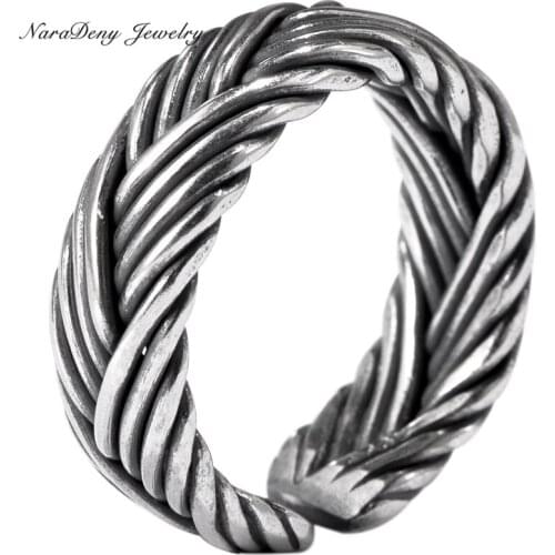 S925 sterling silver Fashion Hollow retro Width Ring Woven Mesh Belt Reticulocyte Rings Simple Hip Hop Rings