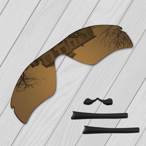 E.O.S Black Ear Socks Nose Pads Rubber Kit + Bronze Golden Polarized Replacement Lenses for Oakley Radar Path Sunglasses
