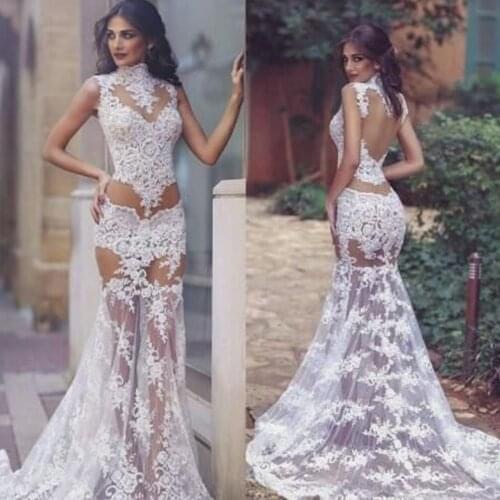 SuperKimJo Abiti Da Cerimonia Da Sera Lace Applique Evening Dresses Long Mermaid Sheer Back Sexy Formal Dress Evening Gowns