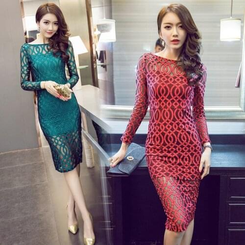 Womens Clothing 2018 Autumn And Winter New Sexy Backless Perspective Lace Dress Women
