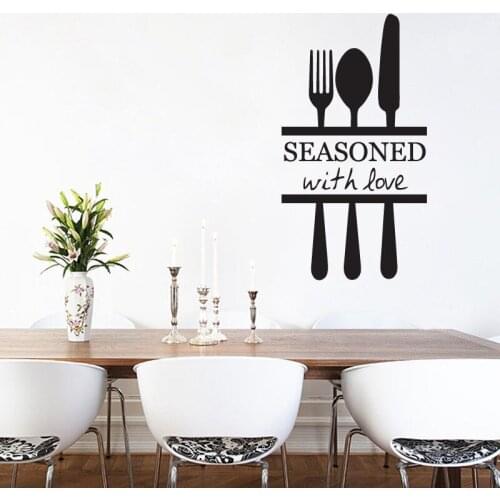 Kitchen Quotes Vinyl Wall Sticker Fork Spone Knife Wall Decal Kitchen Decoration Wall Art Mural Removable Vinyl Wallpaper AY982