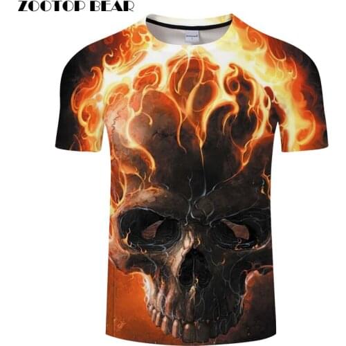 Fire Skull 3D Print t shirt Men Women tshirt Summer Casual Short Sleeve O-neck Tops&Tees Red Streetwear Drop Ship ZOOTOP BEAR