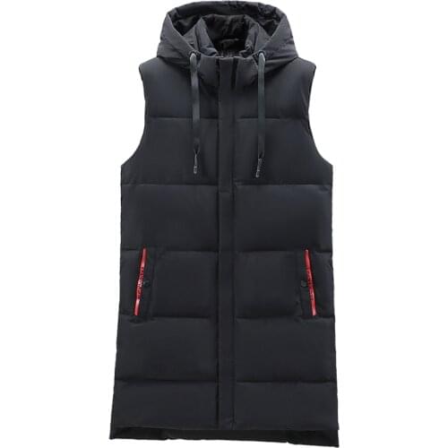 2021 New Autumn Men Hooded Long Black Vest Brand Thick Winter Jacket Men Sleeveless WaistCoat Winter Plus Size Men Vests