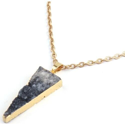 New arrival free drop shipping Grey Druzy triangle pendant charm gold chain necklace