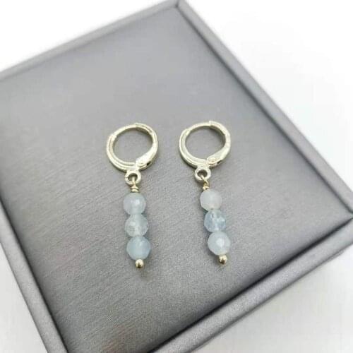 Aquamarine Simple Earrings Faceted Natural Dainty Delicate 14K Gold Filled 11mm Hoops 2020 Trend Drop Dangle Classic Earrings