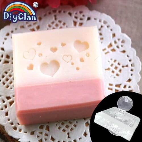 Heart Shape Handmade Soap Stamp Transparent Diy Natural Organic Glass Soap Making Chapter With Handle Acrylic Seal Love Gift