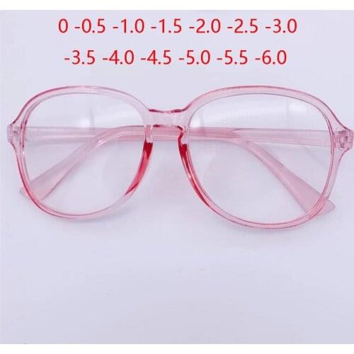 Big Frame Plastic Round Finished Myopia Glasses Women Transparent Pink Short-sight Eyeglasses 0 -0.5-1.0 -1.5 To -6.0