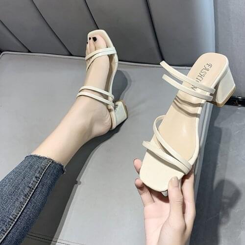 Llogai Women Sandals Heels Pumps Slides Flip Flops Narrow Band Sandal Slippers Elegant Mule Shoes Women Slipper Pantuflas Mujer