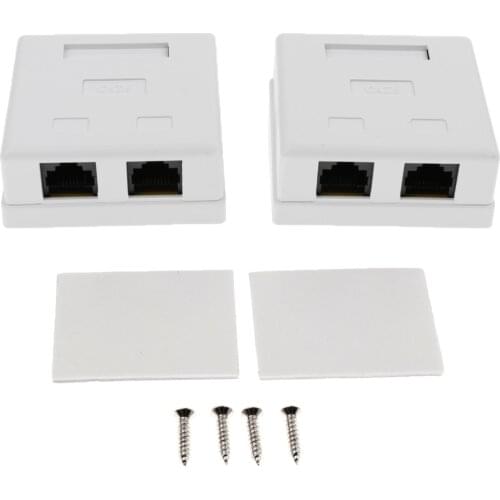 2 Pack 2-Port Cat6 Wall Surface Mount Compact Box RJ45 Network Internet Cable