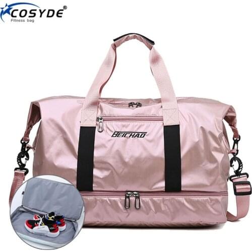 Glossy Gym Bag Dry Wet Travel Fitness Bag For Men Tas Handbags Women Nylon Luggage Bag With Shoes Pocket Traveling Sac De Sport