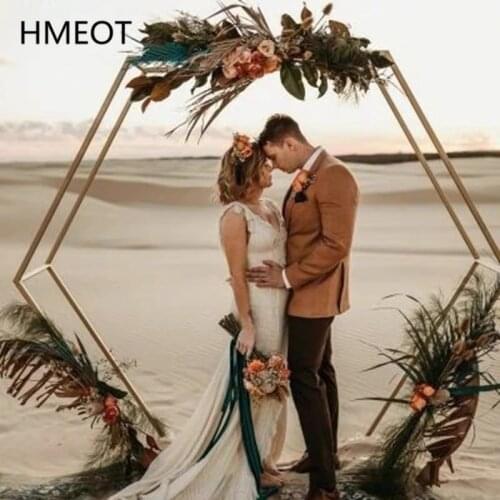 Wedding Props Geometric Iron Double-Pole Hexagon Arch Gold Stand Party Backdrop Deco Outdoor Lawn Layout Artificial Flower Shelf