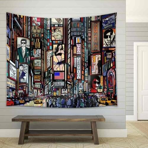 Illustration of a Street in New York City Fabric Wall Tapestry Home Decor