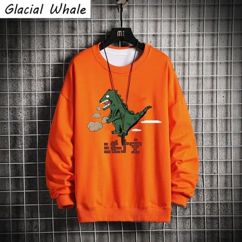 GlacialWhale Crewneck Sweatshirt Men 2021 Autumn New Graphic Japanese Streetwear Sweatshirt Harajuku Oversized Orange Hoodie Men